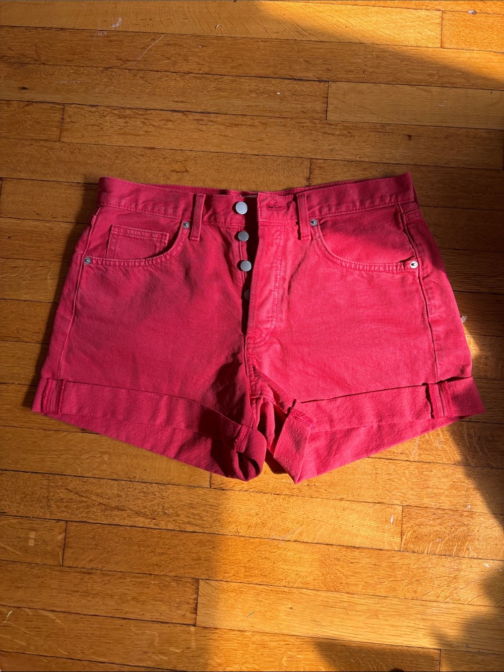 Universal Thread High-Rise Red Denim Button-Front Shorts